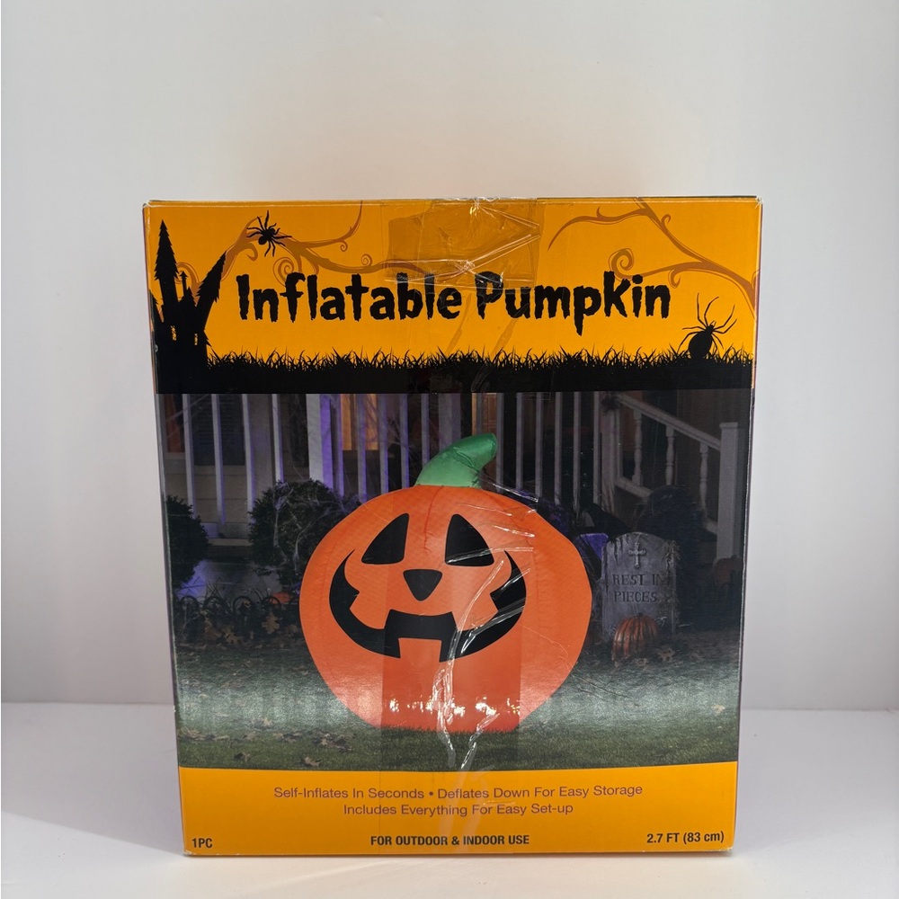 2014 Halloween 2.7 ft Orange Lighted Pumpkin Yard Airblown Inflatable NIB.